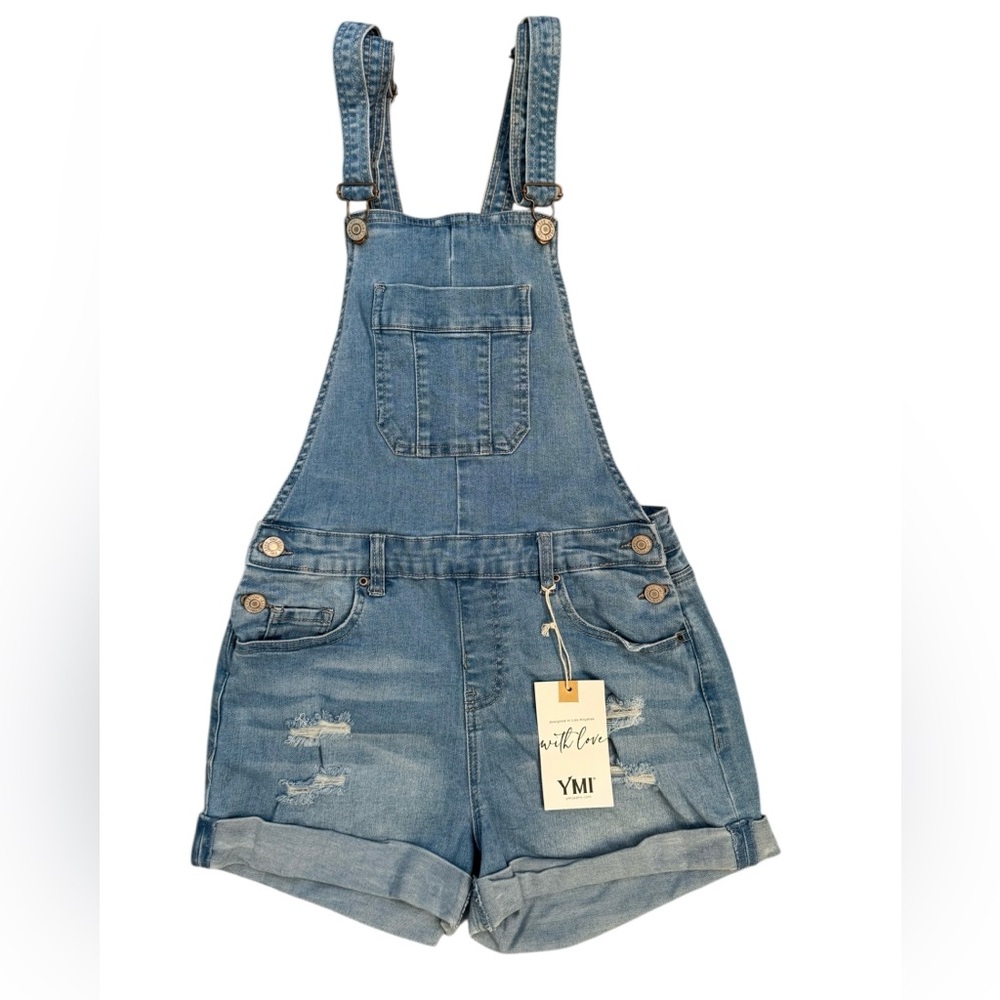 YMI Blue Denim Shorts Overalls sz 26 NEW